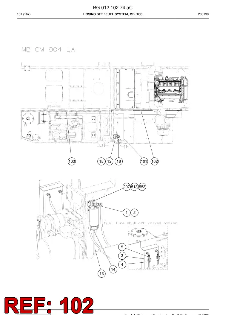 BG01210258a BG 012 102 58a Hose Assembly, Fuel - Sandvik Technical Drawing