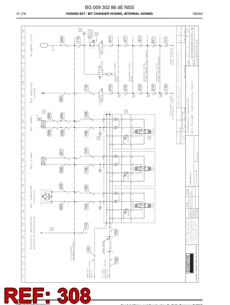 BG01210421a BG 012 104 21a Hose Assembly, Hydraulic - Sandvik Technical Drawing