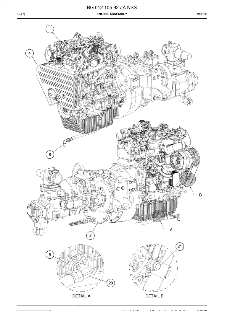 BG01210592a BG 012 105 92a Engine assembly - Sandvik Technical Drawing