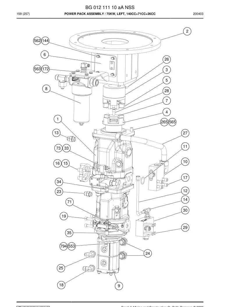 BG01211110a BG 012 111 10a Power Pack Assembly - Sandvik Technical Drawing