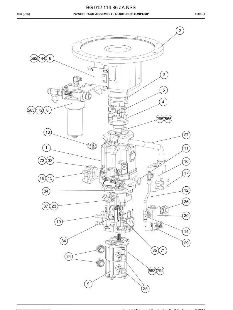 BG01211486a BG 012 114 86a Power Pack Assembly - Sandvik Technical Drawing