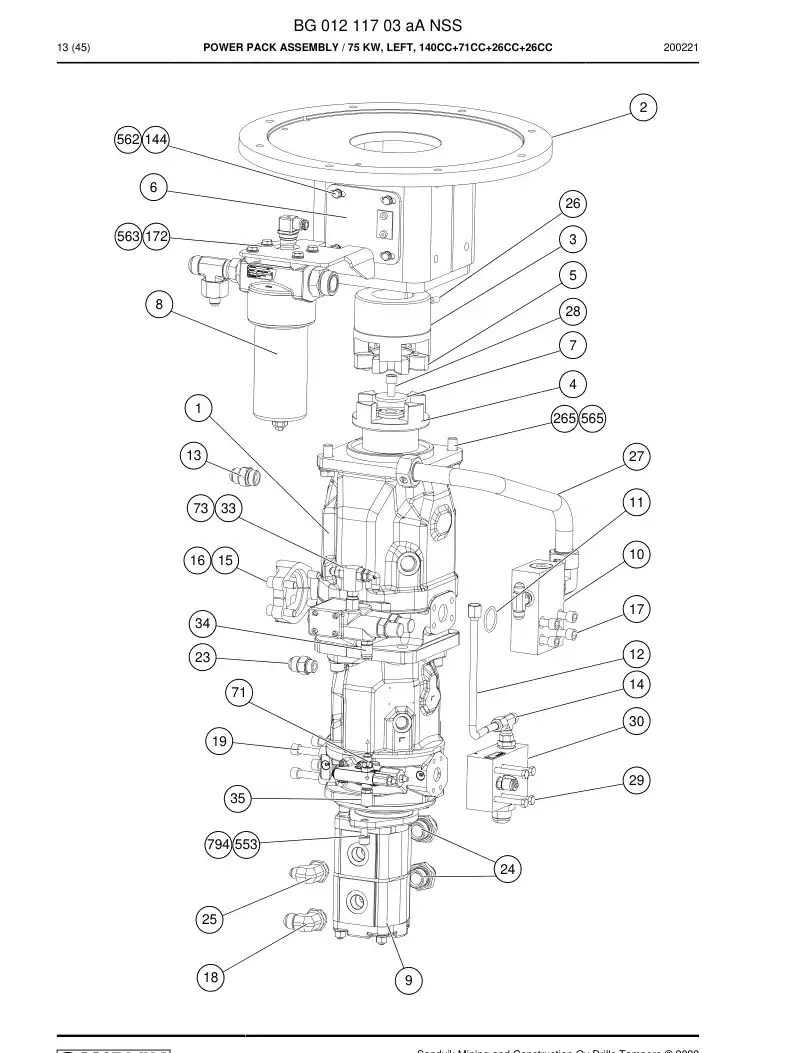BG01211703a BG 012 117 03a Power Pack Assembly - Sandvik Technical Drawing