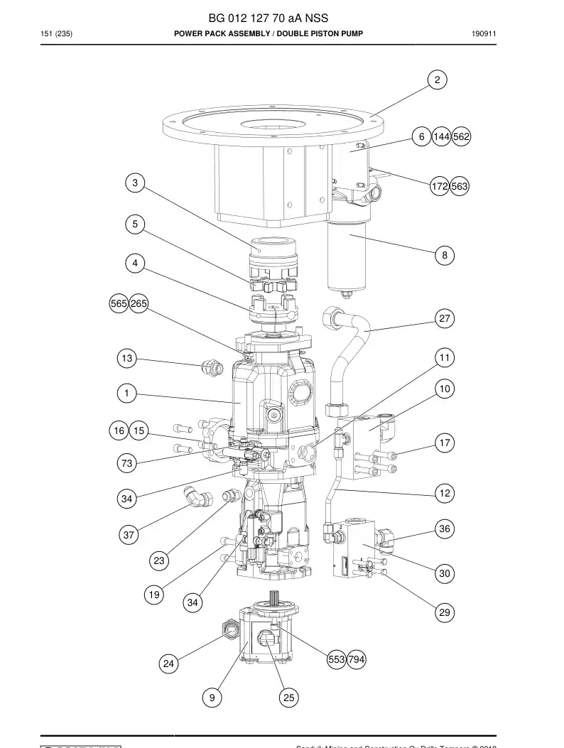 BG01212770a BG 012 127 70a Power Pack Assembly - Sandvik Technical Drawing