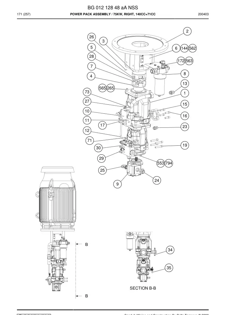 BG01212848a BG 012 128 48a Power Pack Assembly - Sandvik Technical Drawing