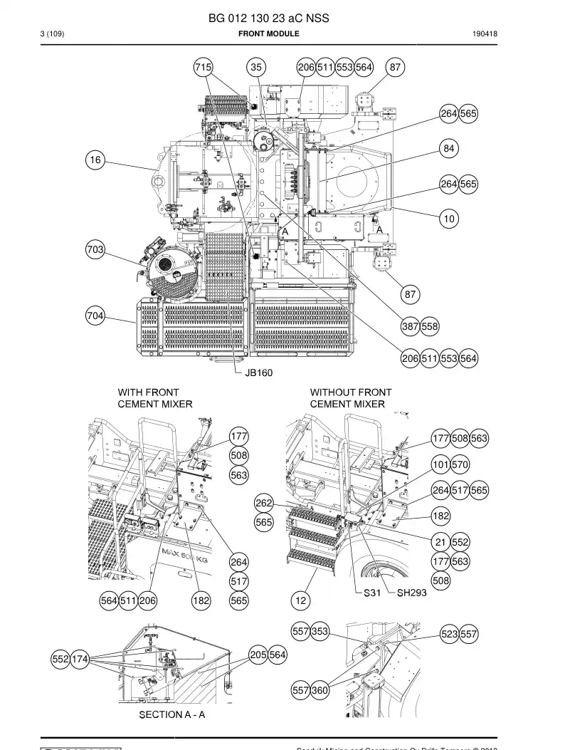 BG01213023a BG 012 130 23a Front module - Sandvik Technical Drawing
