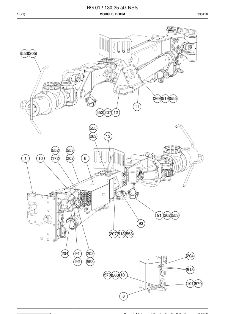 BG01213025a BG 012 130 25a Module, Boom - Sandvik Technical Drawing