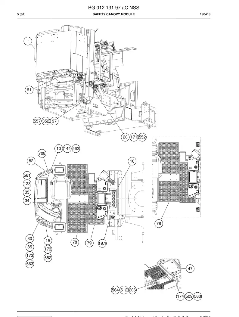 BG01213197a BG 012 131 97a Safety canopy module - Sandvik Technical Drawing