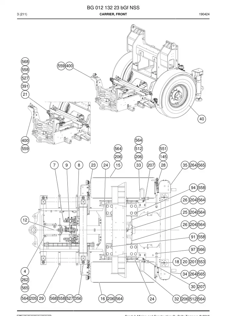 BG01213223b BG 012 132 23b Carrier, Front - Sandvik Technical Drawing