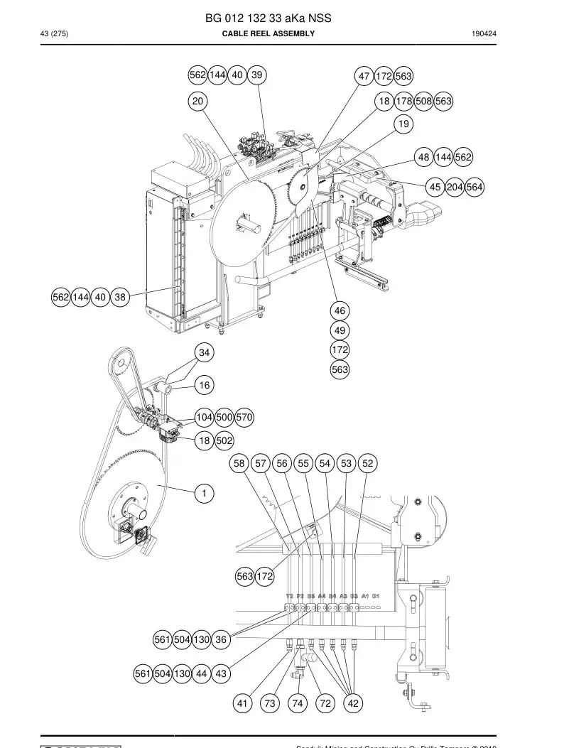 BG01213233a BG 012 132 33a Cable Reel Assembly - Sandvik Technical Drawing