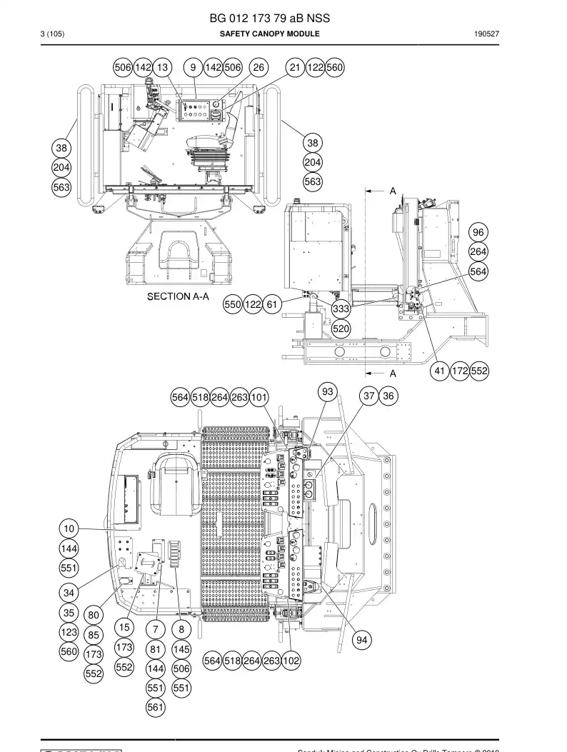 BG01217379a BG 012 173 79a Safety canopy module - Sandvik Technical Drawing