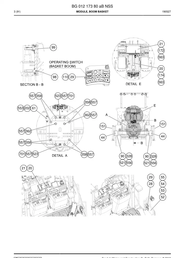 BG01217380a BG 012 173 80a Module, Boom Basket - Sandvik Technical Drawing