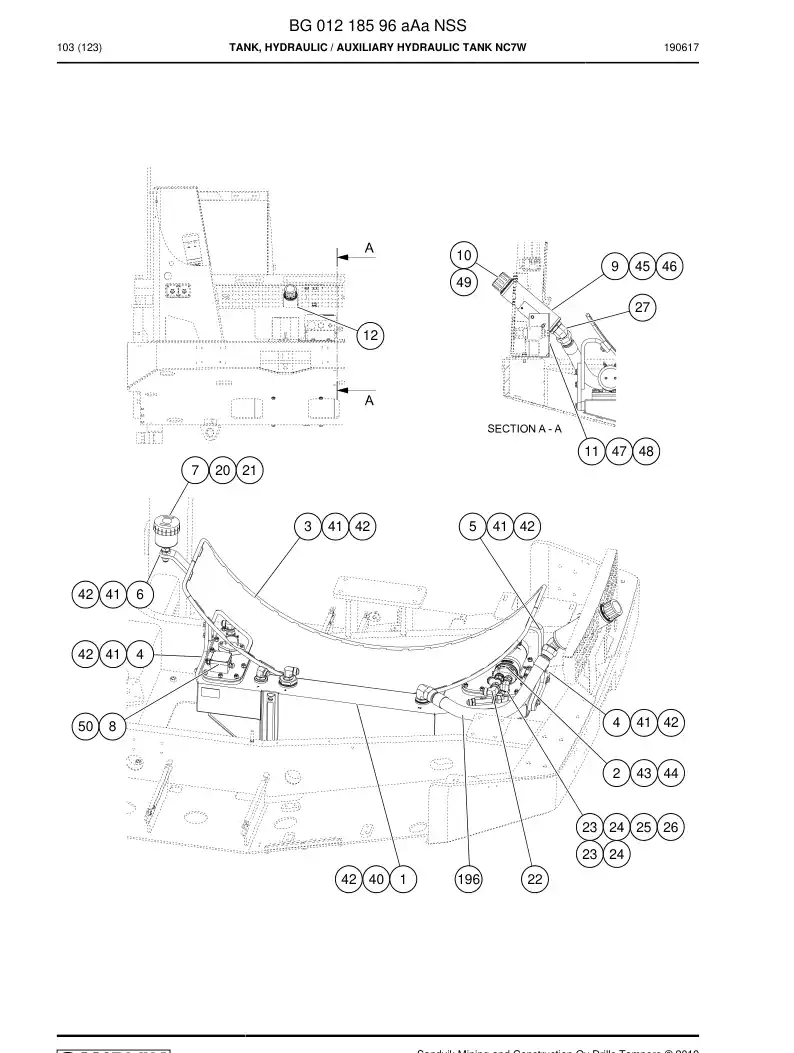 BG01218596a BG 012 185 96a Tank, Hydraulic - Sandvik Technical Drawing