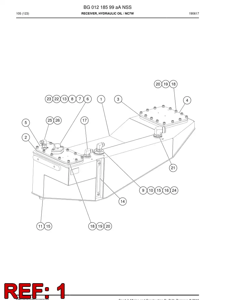 BG01218601a BG 012 186 01a Receiver, Hydraulic Oil - Sandvik Technical Drawing
