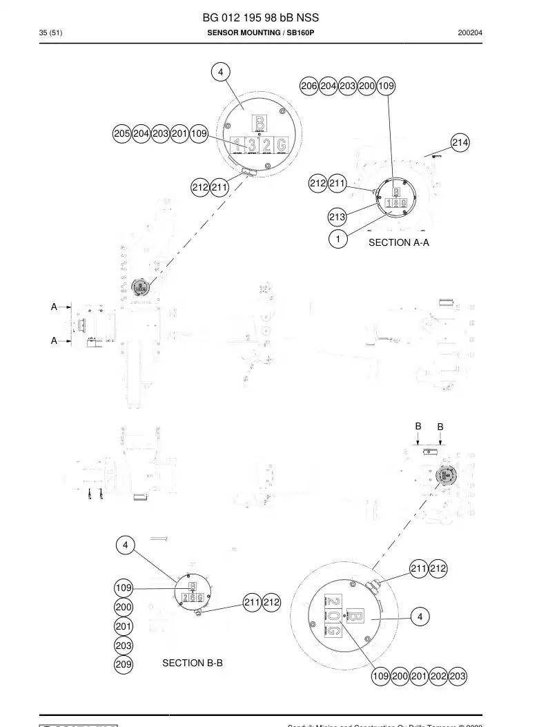 BG01219598b BG 012 195 98b Sensor Mounting - Sandvik Technical Drawing