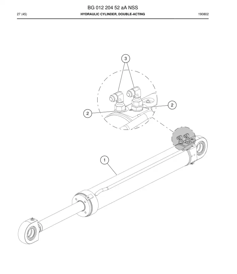 BG01220452a BG 012 204 52a Hydraulic Cylinder, Double-acting - Sandvik Technical Drawing