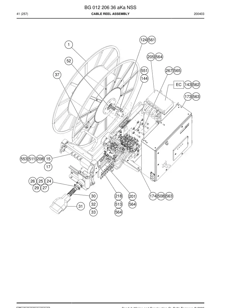 BG01220636a BG 012 206 36a Cable Reel Assembly - Sandvik Technical Drawing