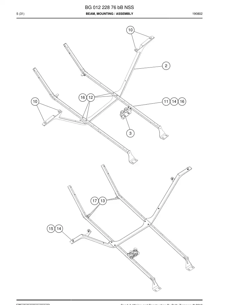BG01222876b BG 012 228 76b Beam, Mounting - Sandvik Technical Drawing