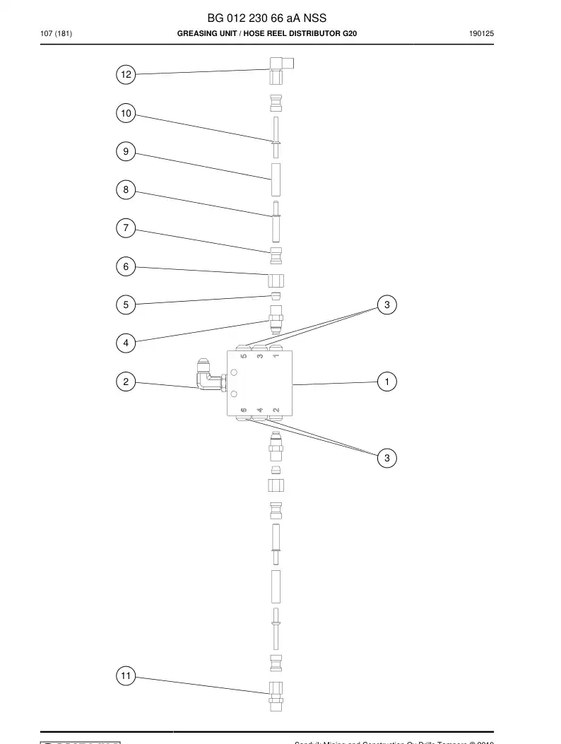 BG01223066a BG 012 230 66a Greasing Unit - Sandvik Technical Drawing