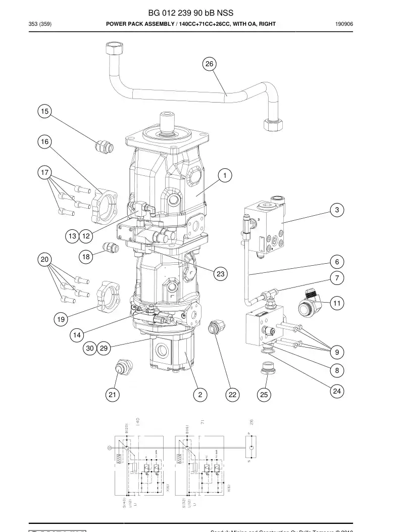 BG01223990b BG 012 239 90b Power pack assembly - Sandvik Technical Drawing