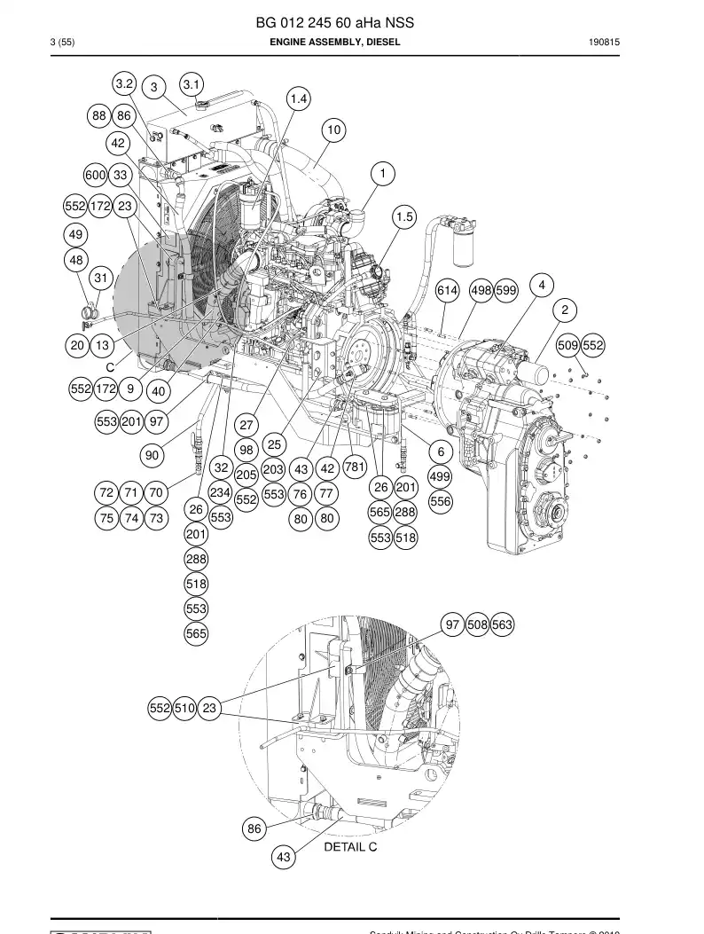 BG01224560a BG 012 245 60a Engine Assembly, Diesel - Sandvik Technical Drawing