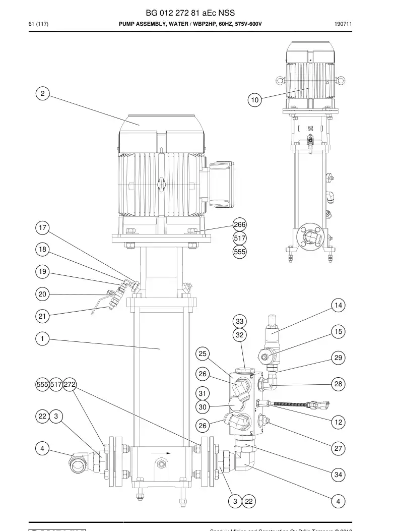 BG01227281a BG 012 272 81a Pump Assembly, Water - Sandvik Technical Drawing