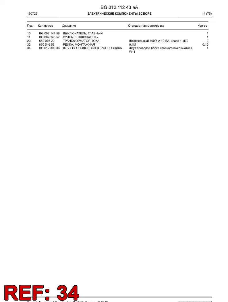 BG01239036b BG 012 390 36b Harness, Wiring - Sandvik Technical Drawing