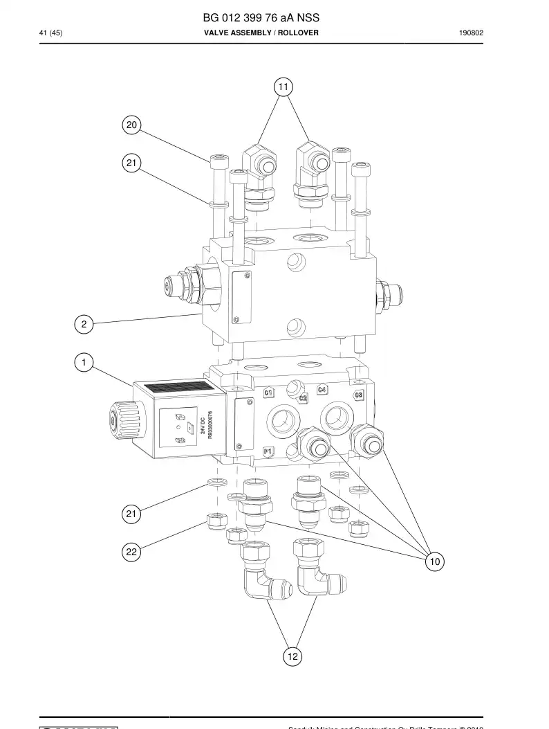 BG01239976a BG 012 399 76a Valve Assembly - Sandvik Technical Drawing