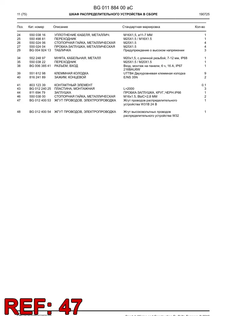 BG01240053a BG 012 400 53a Harness, Wiring - Sandvik Technical Drawing