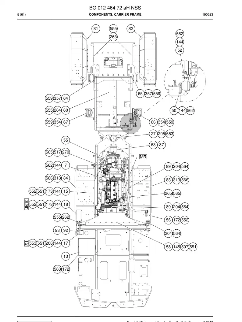 BG01246472a BG 012 464 72a Components, Carrier Frame - Sandvik Technical Drawing