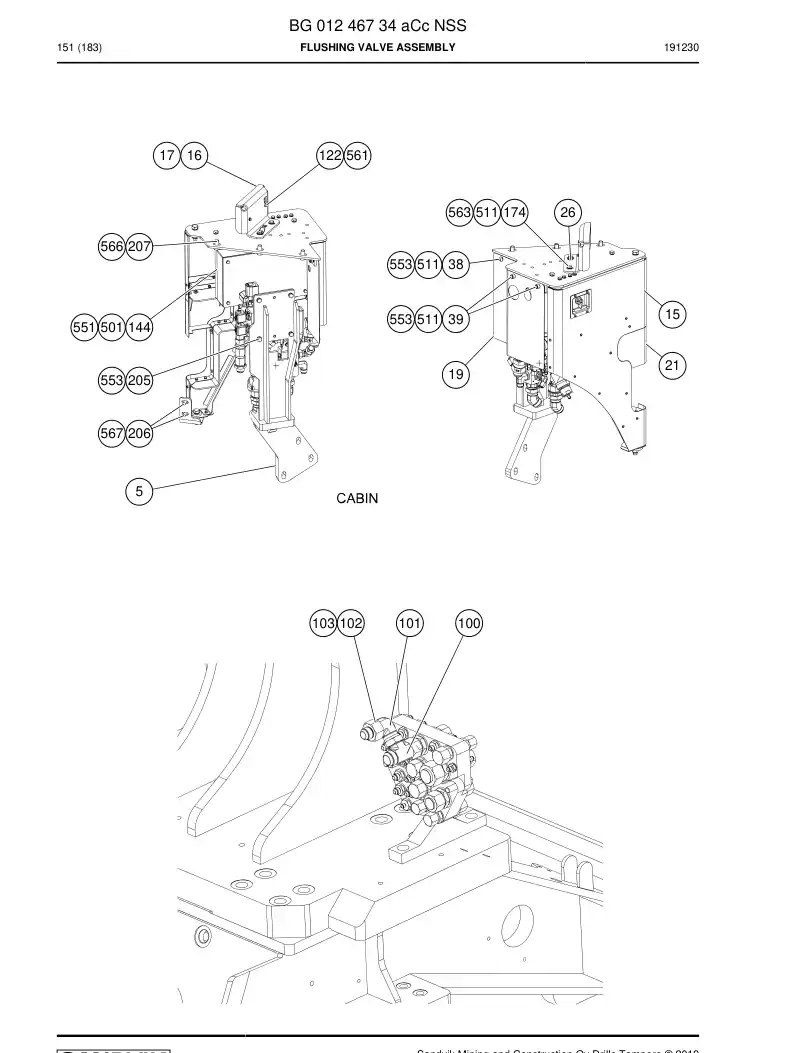 BG01246734a BG 012 467 34a Flushing Valve Assembly - Sandvik Technical Drawing