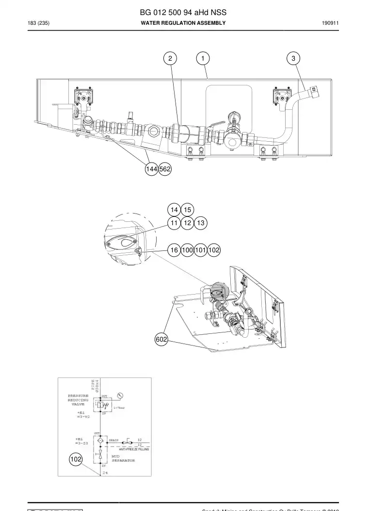 BG01250094a BG 012 500 94a Water Regulation Assembly - Sandvik Technical Drawing