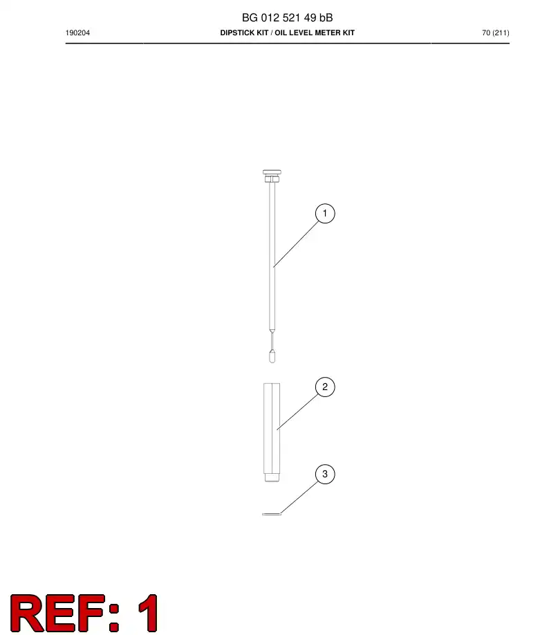 BG01252128a BG 012 521 28a OIL LEVEL DIPSTICK - Sandvik Technical Drawing