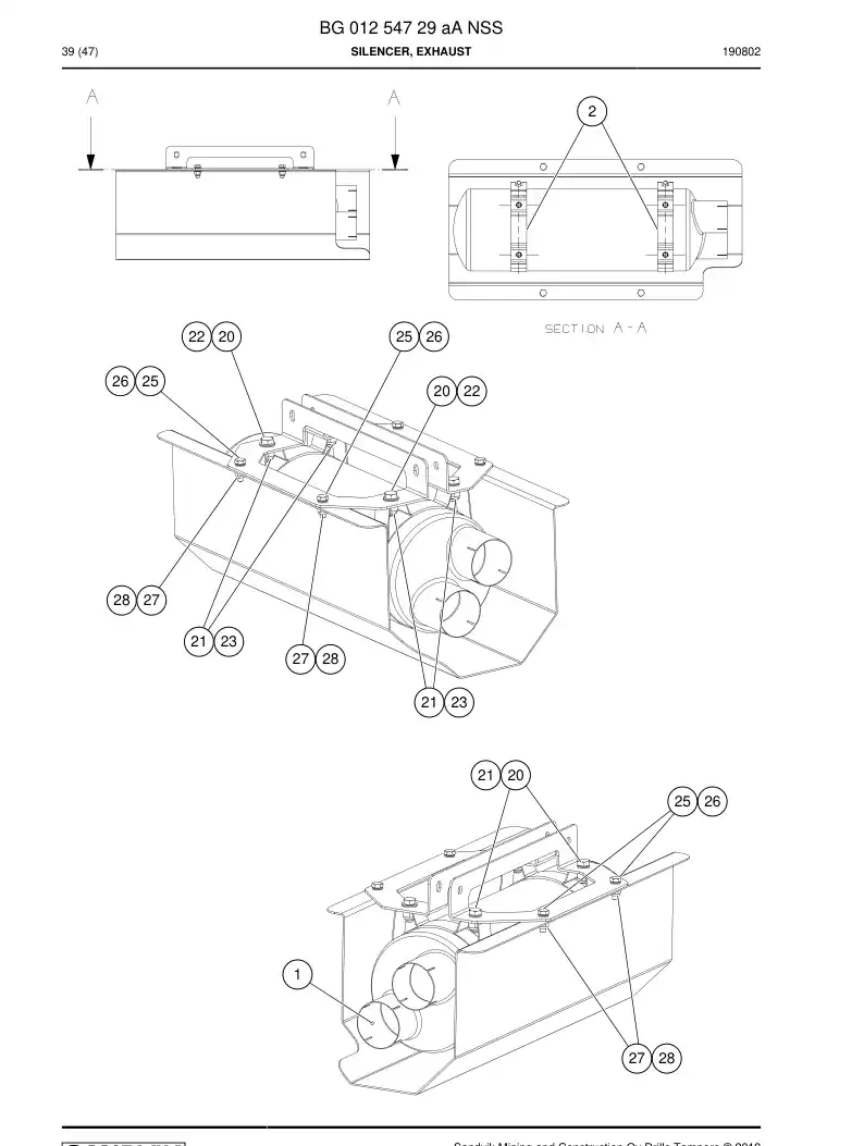 BG01254729a BG 012 547 29a Silencer, Exhaust - Sandvik Technical Drawing