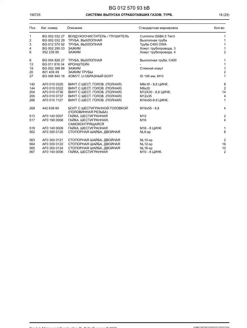 BG01257093b BG 012 570 93b Exhaust System, Turbo - Sandvik Technical Drawing