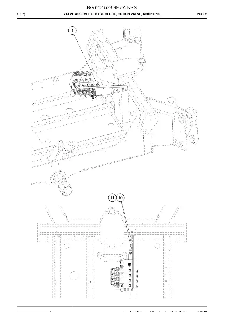 BG01257399a BG 012 573 99a Valve Assembly - Sandvik Technical Drawing