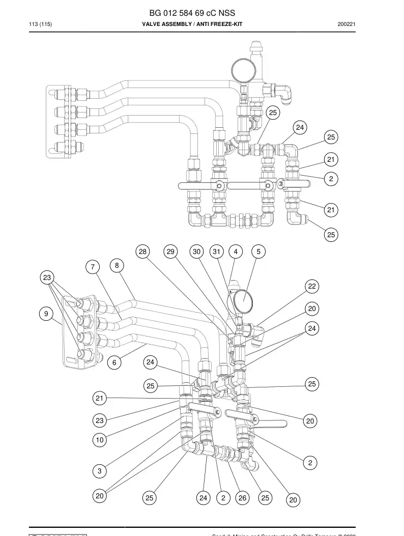 BG01258469c BG 012 584 69c Valve assembly - Sandvik Technical Drawing