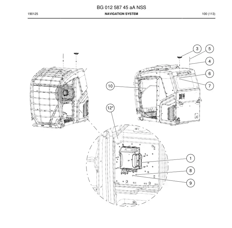 BG01258745a BG 012 587 45a Navigation System - Sandvik Technical Drawing