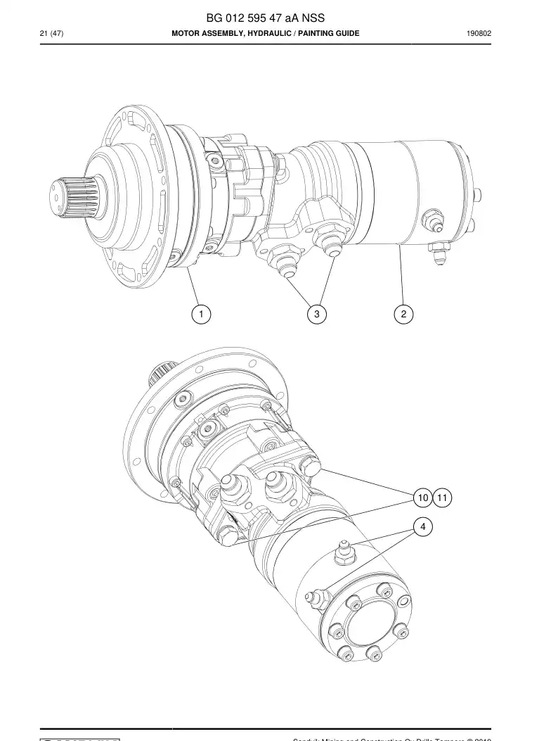 BG01259547a BG 012 595 47a Motor Assembly, Hydraulic - Sandvik Technical Drawing