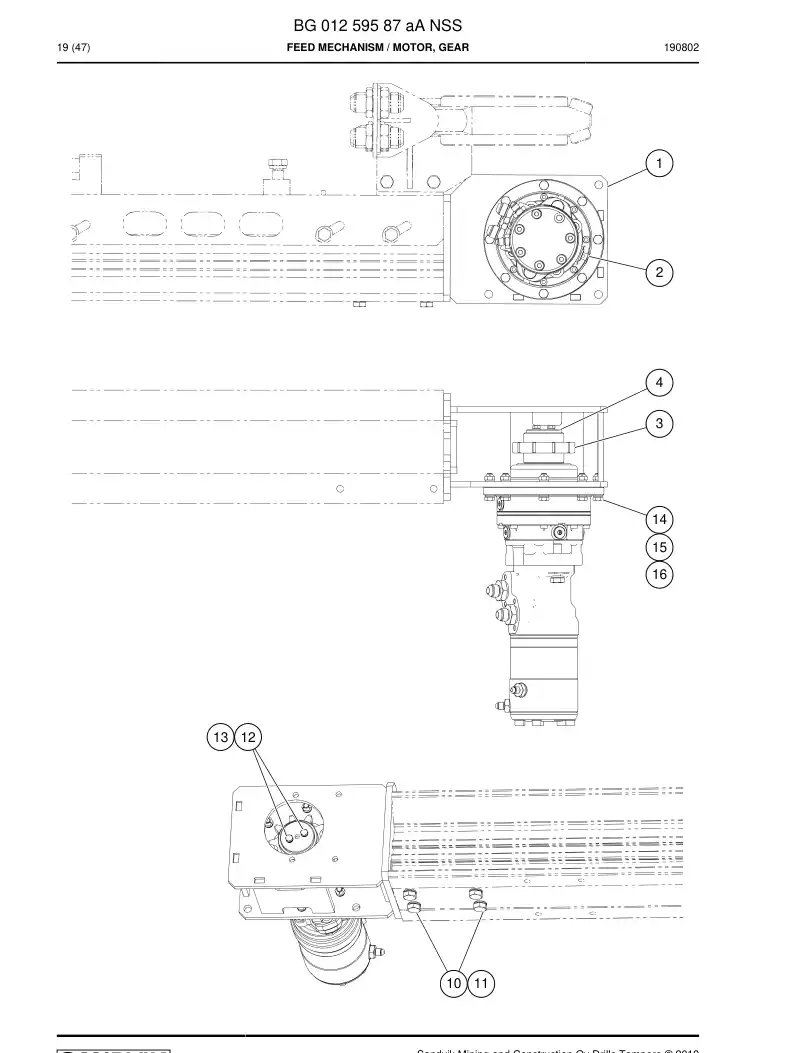 BG01259587a BG 012 595 87a Feed Mechanism - Sandvik Technical Drawing