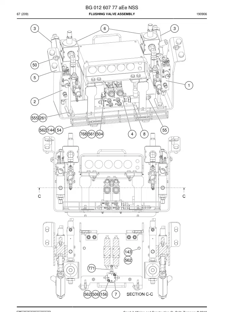 BG01260777a BG 012 607 77a Flushing Valve Assembly - Sandvik Technical Drawing