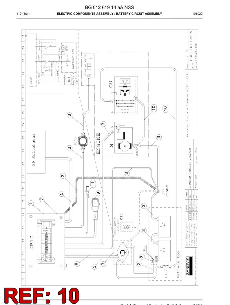 BG01262761a BG 012 627 61a Cable Set - Sandvik Technical Drawing