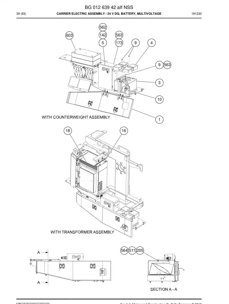 BG01263942a BG 012 639 42a Carrier Electric Assembly - Sandvik Technical Drawing