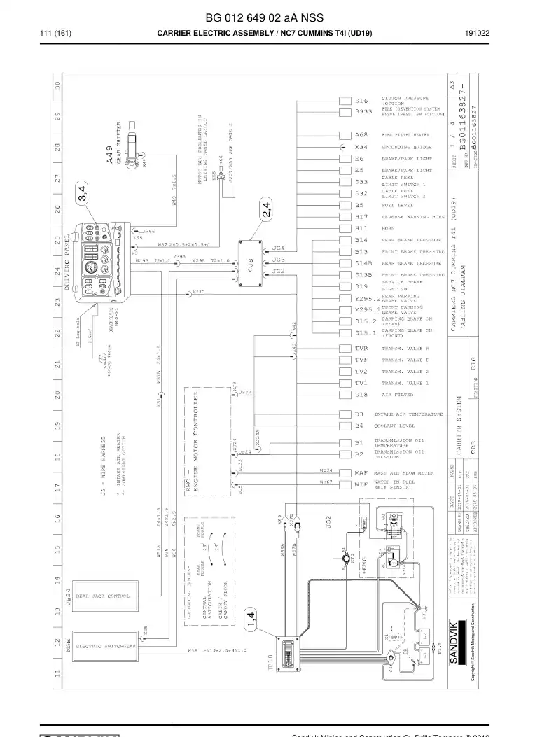 BG01264902a BG 012 649 02a Carrier Electric Assembly - Sandvik Technical Drawing