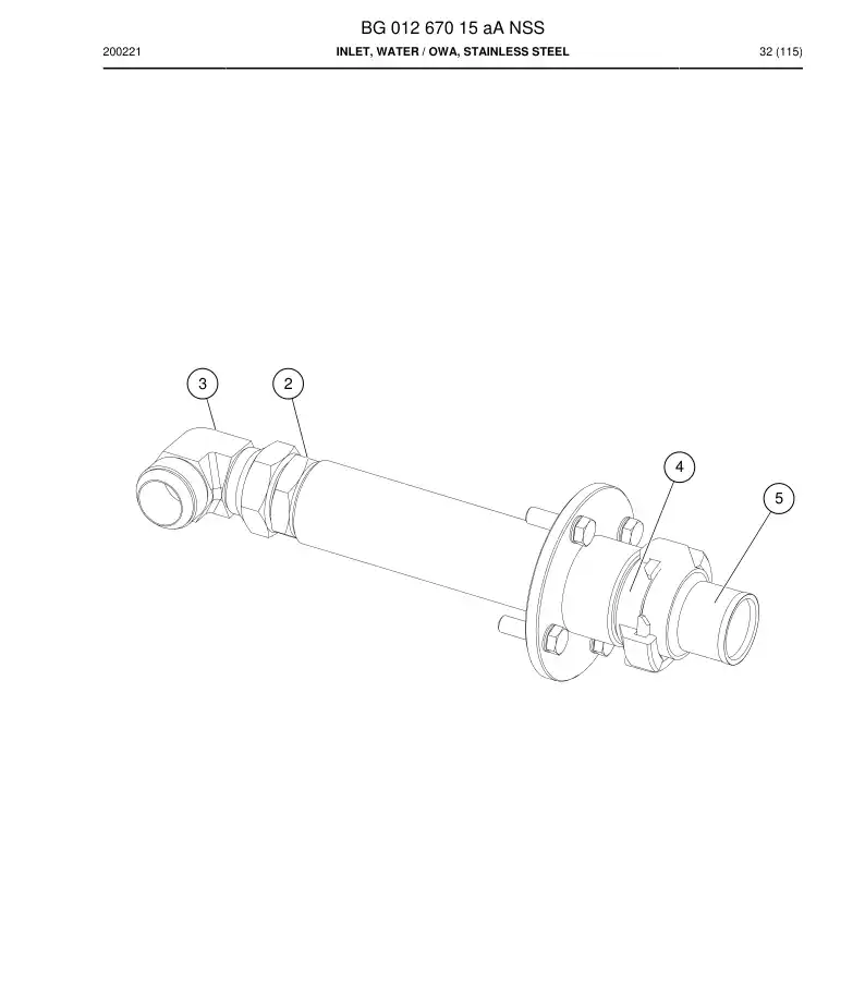 BG01267015a BG 012 670 15a Inlet, Water - Sandvik Technical Drawing