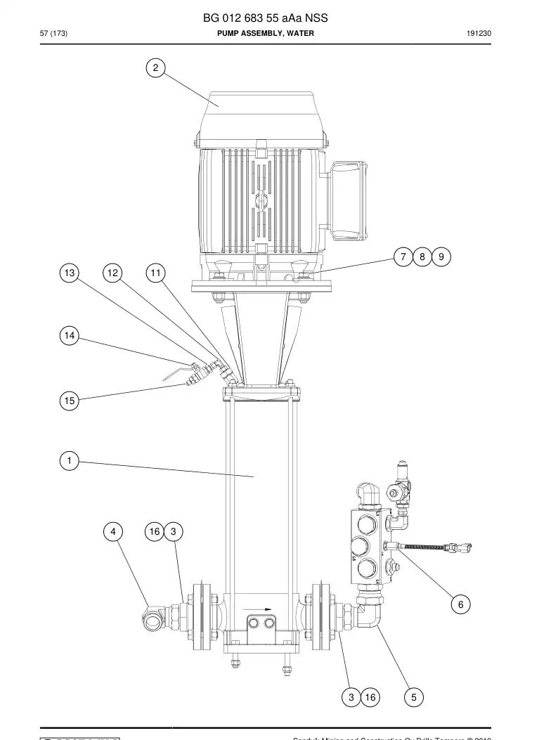 BG01268355a BG 012 683 55a Pump Assembly, Water - Sandvik Technical Drawing