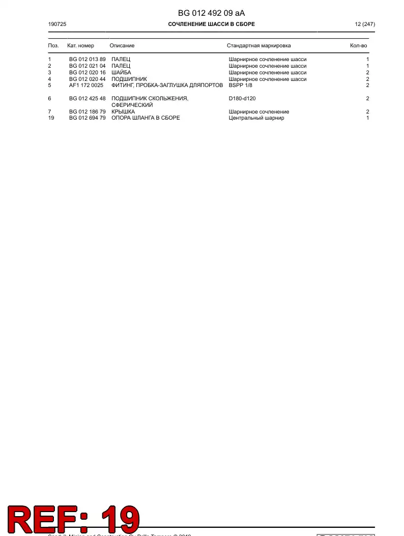BG01269479a BG 012 694 79a Hose Support Assembly - Sandvik Technical Drawing