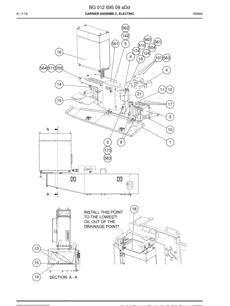 BG01269509a BG 012 695 09a Carrier Assembly, Electric - Sandvik Technical Drawing