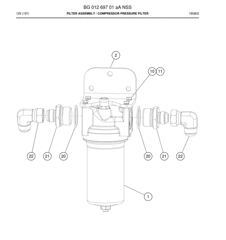 BG01269701a BG 012 697 01a Filter Assembly - Sandvik Technical Drawing