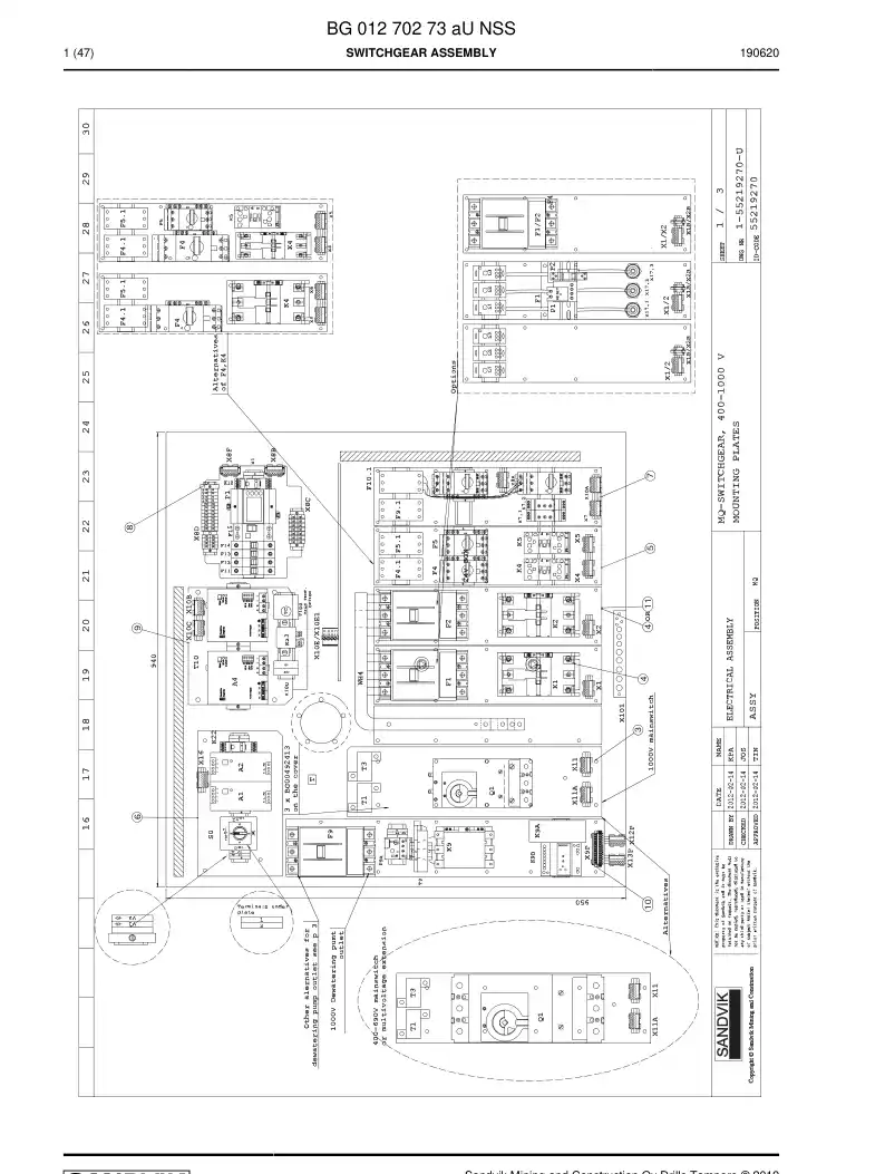 BG01270273a BG 012 702 73a Switchgear Assembly - Sandvik Technical Drawing