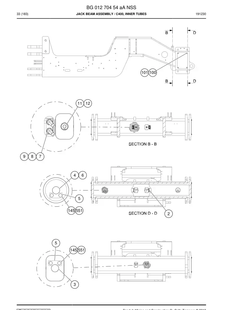BG01270454a BG 012 704 54a Jack Beam Assembly - Sandvik Technical Drawing